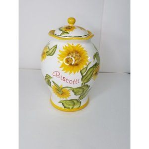 Sunflower Vintage 12” Hand Painted Biscotti Ceramic Cookie Jar